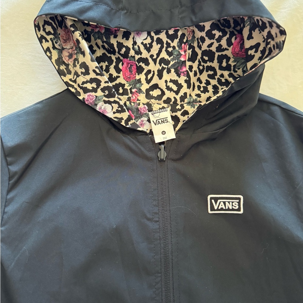 Vans Reversible Black Hooded Jacket with Floral Leopard Lining